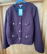 H&M Burgundy Boucle Jacket Gold Buttons, Size XXL BNWT