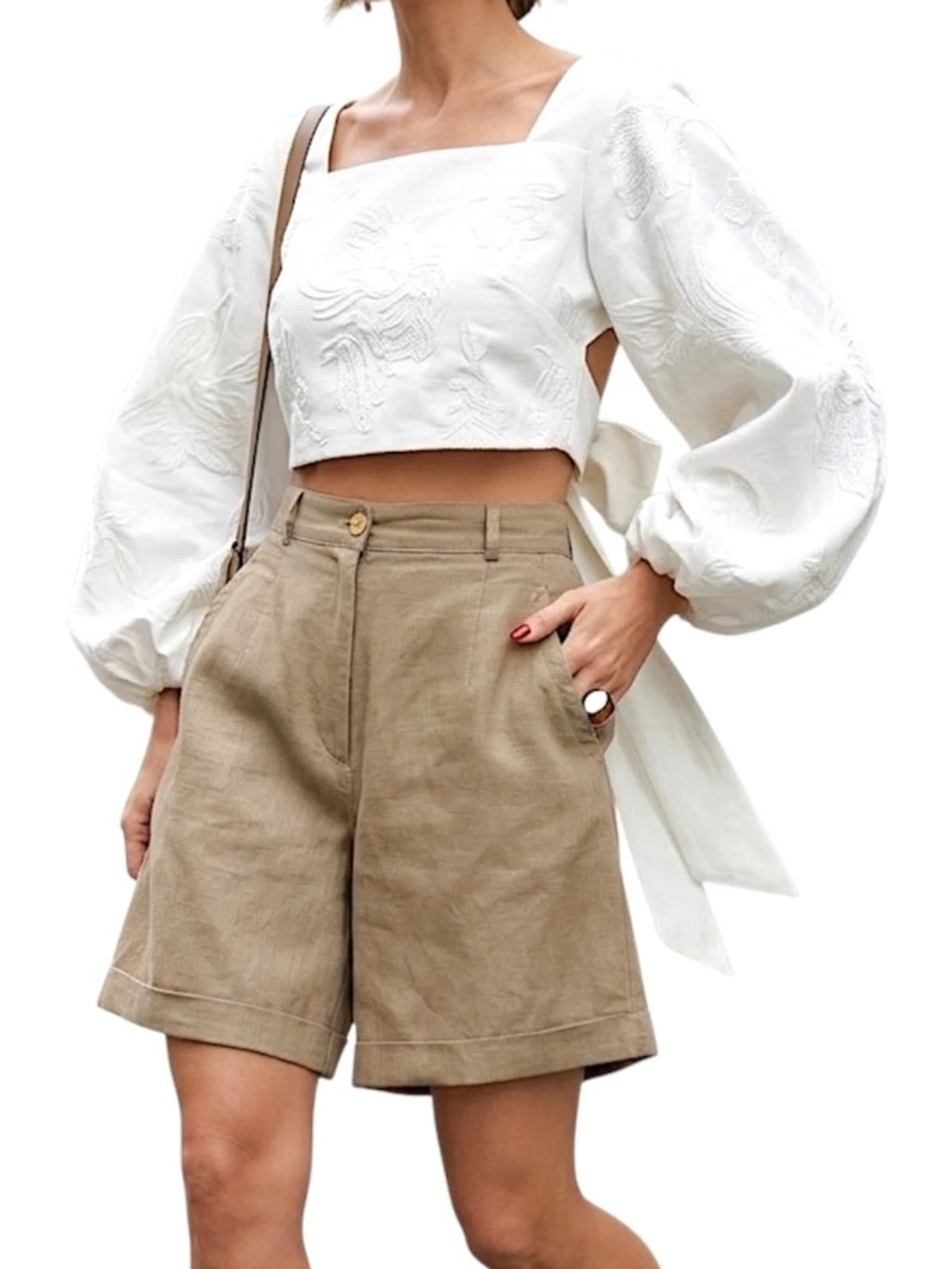 Vintage 90s linen blend minimalist brown high rise baggy old money shorts 11/12