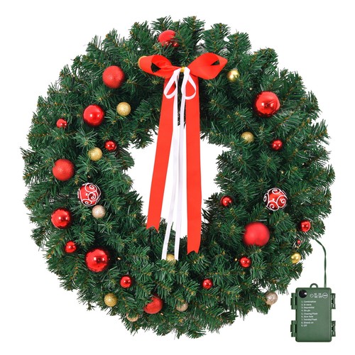 24" Artificial Pre-Lit Fir Christmas Wreath Holiday Accent Decoration LED Lights - Picture 3 of 8