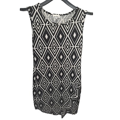 Womens Boho Midi Dress 1X Festival Geometric Aztec Stretch Black White Plus 