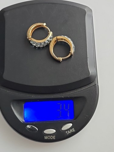 10K Gelbgold Blautopas Creolen dreireihig durchbohrt 5/8" - Bild 6 von 8