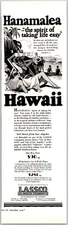 PRINT AD 1928 LASSCO Los Angeles Steamship Company Hawaii Hanamalea 3 x 10