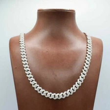 Real Solid Sterling Silver 8.5mm Edge Miami Cuban Curb Link CZ Necklace 18''