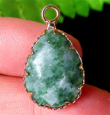 23x14x6mm Alloy Wrapped Natural Green Spot Jasper Facet Teardrop Pendant BQ69409