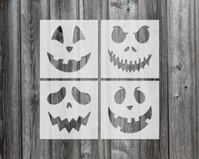 Halloween Pumpkin Face Stencils, Set of 4 Reusable Mylar Craft Stencils, 233