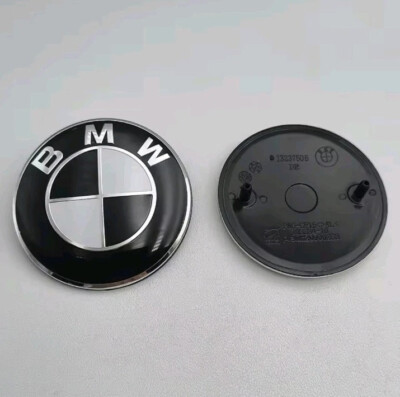 2x 82mm BMW Emblem Schwarz Logo Black Motorhaube Heckklappe 8132375 E36 E60 E61