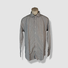 Galaxy by Harvic Men's White Striped Collared Button-Up Dress Shirt Size M