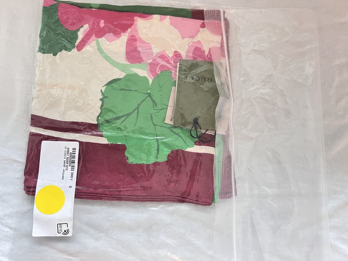 Gucci Ken Scott Floral GG Print Silk Square Scarf Pink Green