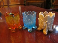 3 Vintage glass salt cellars. Kanawha. Beautiful patterns. EUC
