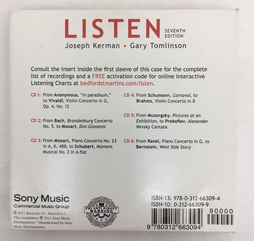 2011 Sony Music 6-CD Set to Accompany LISTEN by Gary Tomlinson & Joseph Kerman - 第 6/6 張圖片