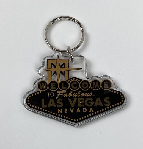 Vintage Welcome To Fabulous Las Vegas Black & Gold Keychain Key Ring Sign #23B - Picture 2 of 3