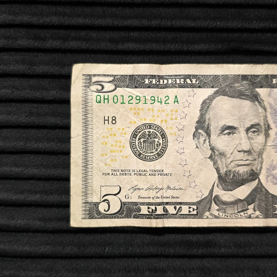 Billete de cinco dólares 29 de enero de 1942 número de serie 01291942 Foto 4 de 4