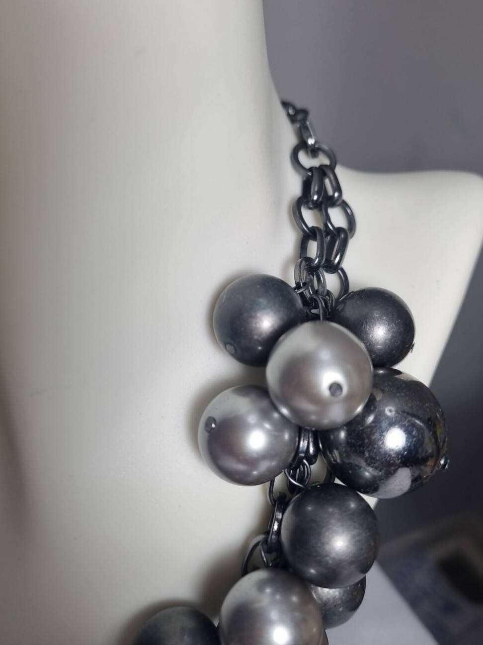 Beaded Necklace Collar Statement Silver Tone 18” - image 5