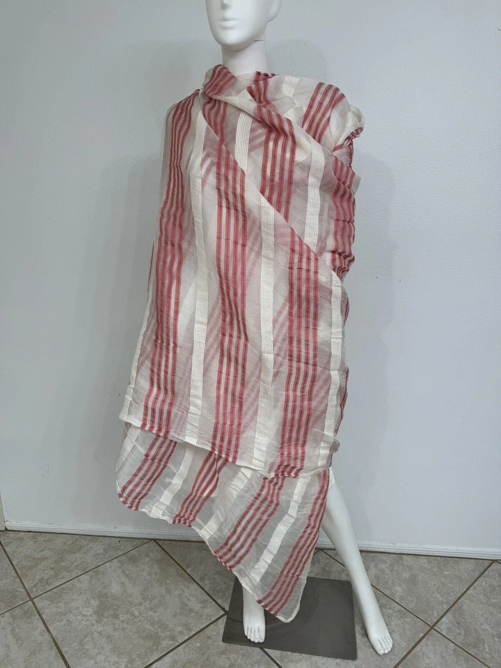 "Roberto Cavalli Mantón Seda Algodón Bufanda Pareo Rosa Crema 104"" x 50""" Foto 2 de 4