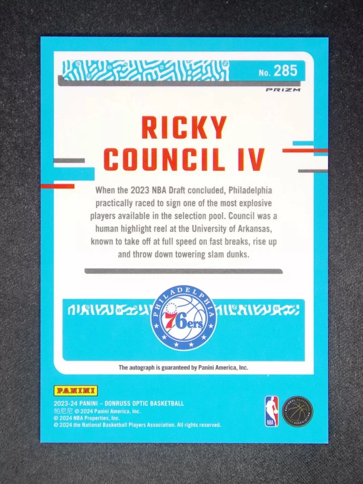 2023-24 Donruss Optic Ricky Council IV #285 RC Rated Rookie Auto Choice Red Mojo - Image 2 of 2