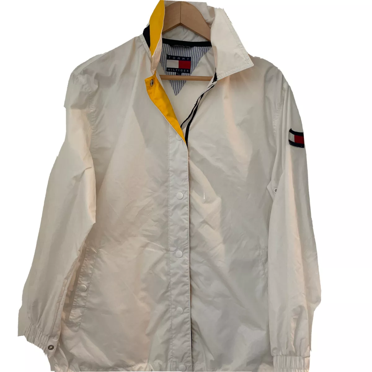 Vintage Tommy Hilfiger Windbreaker Nylon Snap Jacket Unisex S/P White 90s