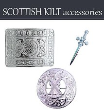 New Celtic Belt Buckle Set With Piper Plaid Brooch  Kilt Pin In Chrome Finish