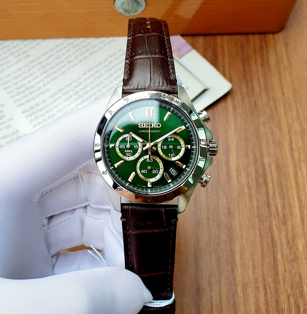 Seiko Spirit SBTR017 Chronograph Green Dial Stainless Steel Men's