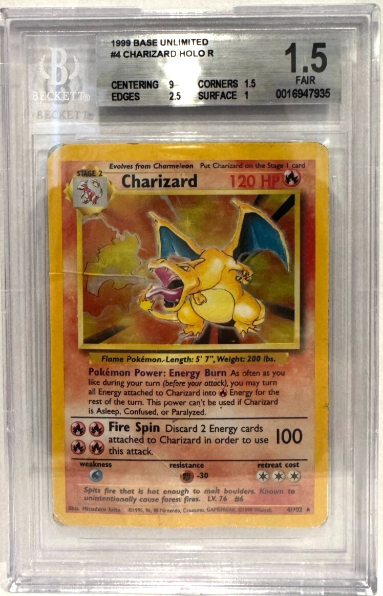 1999 Base Unlimited #4 Charizard-Holo R BGS 1.5 - Picture 1 of 2