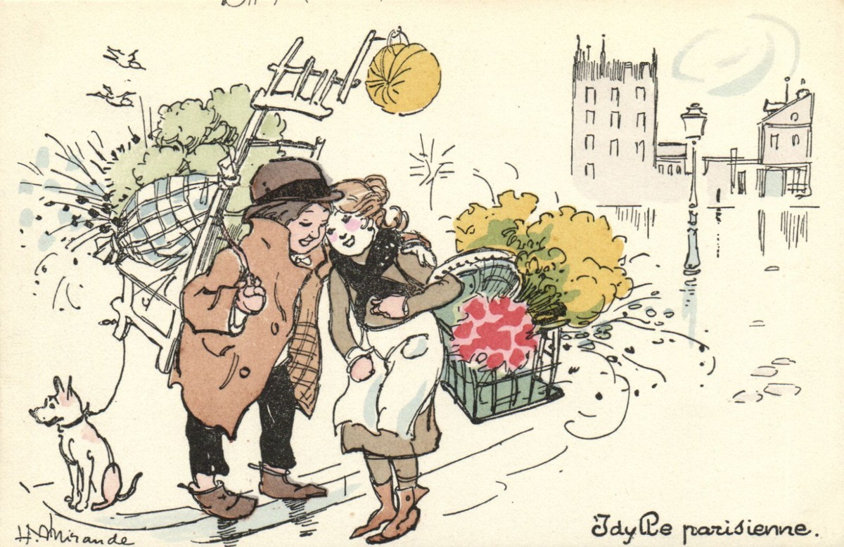 EmiliaCastanedaMartinez【REGARD DE PASSE】 PC ARTIST SIGNED, MIRANDE, IDYLLE PARISIENNE, Vintage Postcard