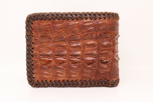 Real Crocodile Alligator And Ostrich Leather Skin Bifold Wallet Men's Brown - Picture 5 of 5