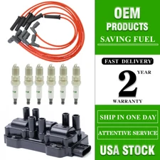 Engine Ignition Coil Pack & 6x Spark Plug&Wire Red for Buick Chevy Pontiac UF434