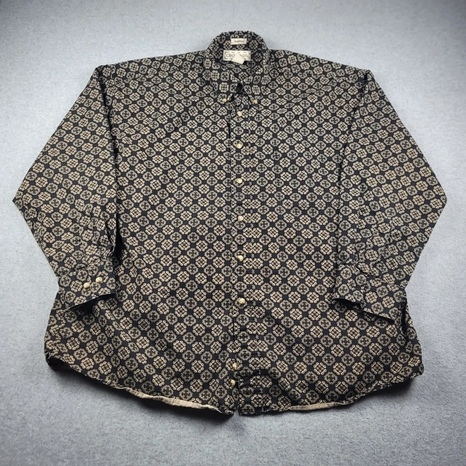 Crossings Peached Shirt Mens XL Geometric Print Long Sleeve Black & Gold Vintage - Image 2 of 4