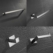 4Pcs Bathroom Accessories Set Silver Brushed Towel Holder Rack Robe Hook Toilet
