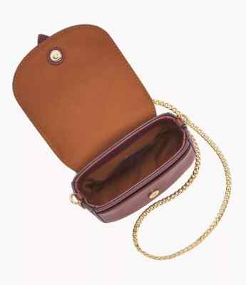 Fossil Emery Micro Crossbody Wine Leather Chain Trim SHB3148609 