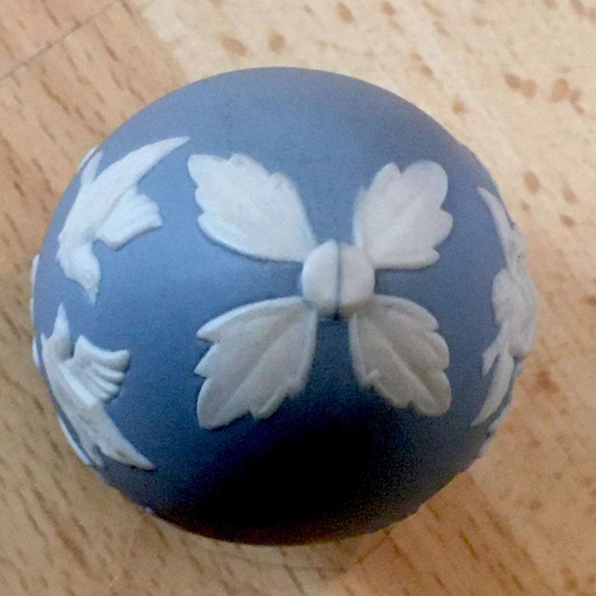 Wedgwood Style Cupid and Loving Doves Art Egg White On Pale Blue Jasper 2”