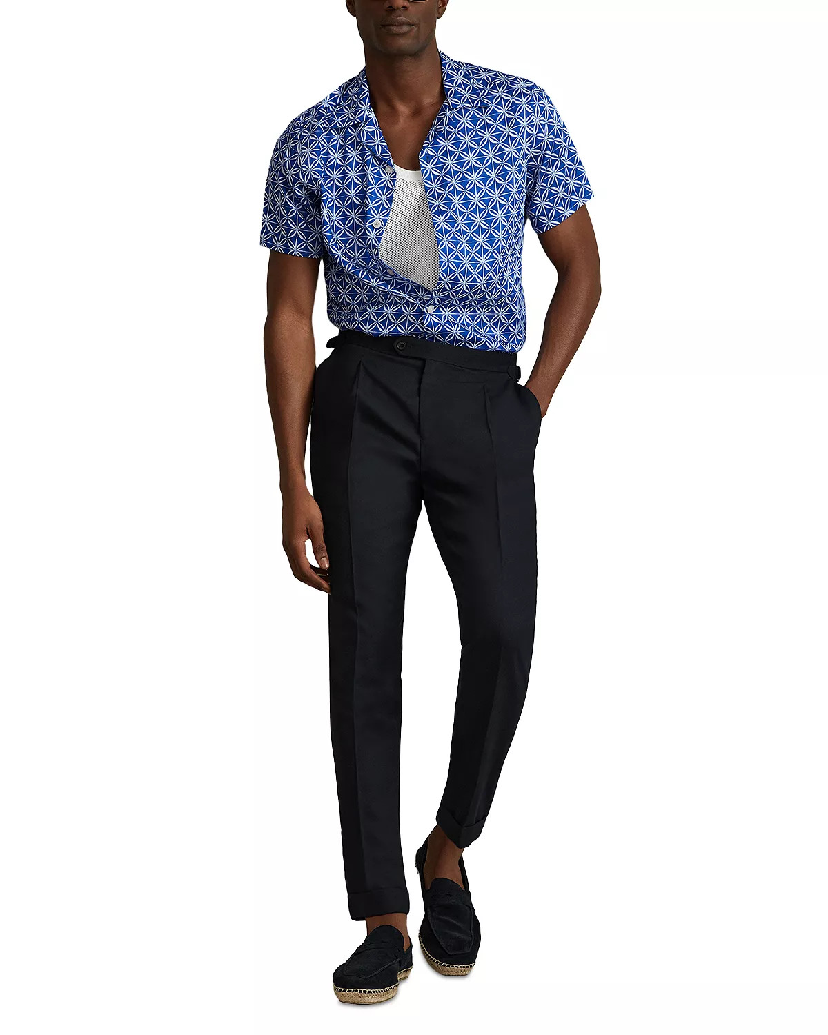 NWT was $160 REISS Blue Floral, Regular-Fit, Button-Down, Camp Shirt Sz. S image 2