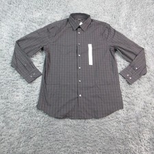 Banana Republic Dress Shirt Mens L 34/35 Black Check Slim Wrinkle Resistant NWT