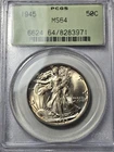 1945 50C Walking Liberty Half Dollar PCGS MS64 OGH - Gold Toned