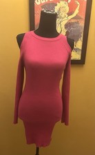 Forever 21 Hot Pink Ribbed Cold Shoulder Lettuce Edge Sleeve Mini Dress Size L
