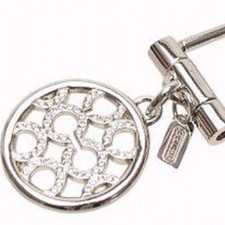 Brand new COACH silver pieced signature C pave keyring