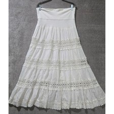 Vtg Y2K Tiered Maxi Skirt Medium Crochet Fairy Cottage Renaissance Boho Gypsy