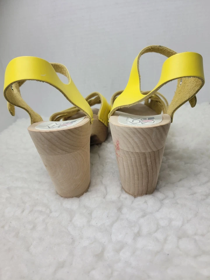 Zapatos de tacón de madera para mujer Maguba of Sweden talla 11,5 cuero amarillo con tiras Foto 4 de 4