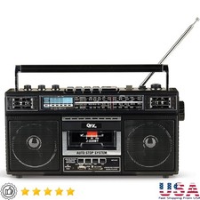 Portable Bluetooth Cassette Radio Boombox W/ AM FM USB Rechargeable Battery