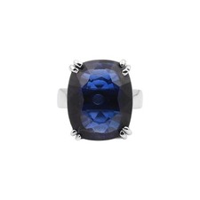 26 Ct. Ceritified Natural Cushion Cut Blue Sapphire 925 Sterling Silver Ring