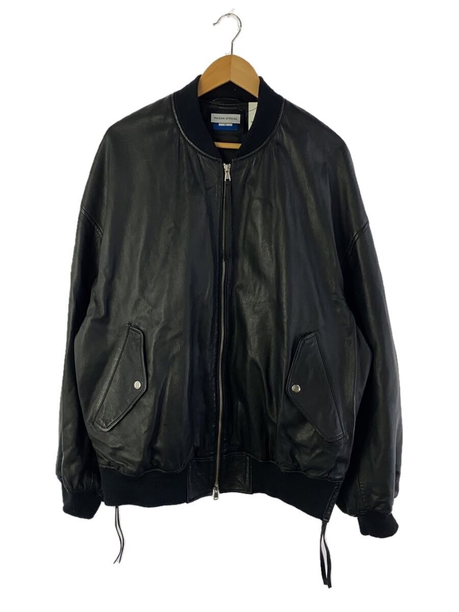 Maison Special Black Sheepskin Leather Blouson Jacket Plain Style