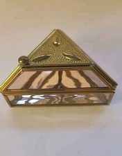 Rose Glass And Brass Trinket Box Mirror Inside Triangle Shaped Jewelry Box