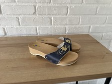 Vintage Y2K Dr. Scholl's Original Clog Slip On Blue Slide Sz 6 Wood Sandal Italy