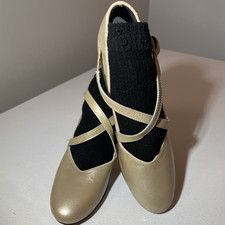 Tictactoes Women s Beige Leather Ballroom Dance Shoes Cross Strap Heels size 7