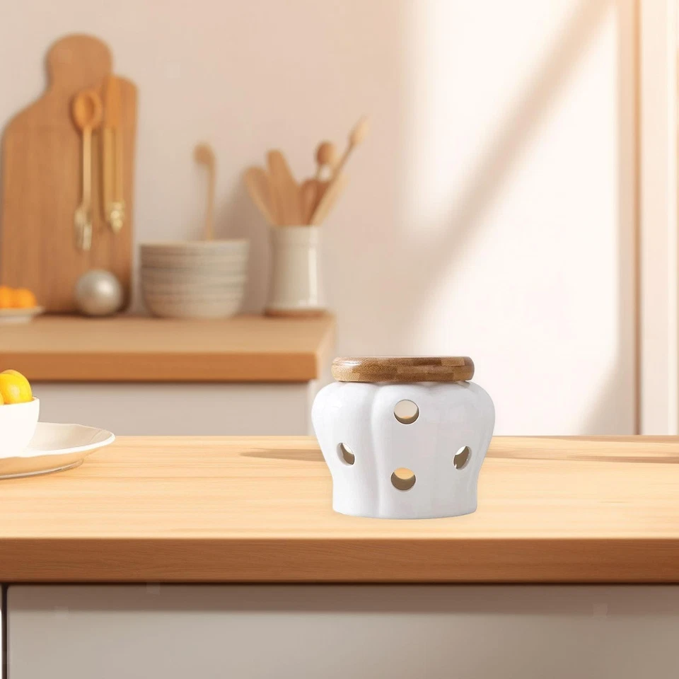 Bote de porcelana con forma de calabaza guardián de ajo para hogar restaurante apartamento Foto 2 de 4