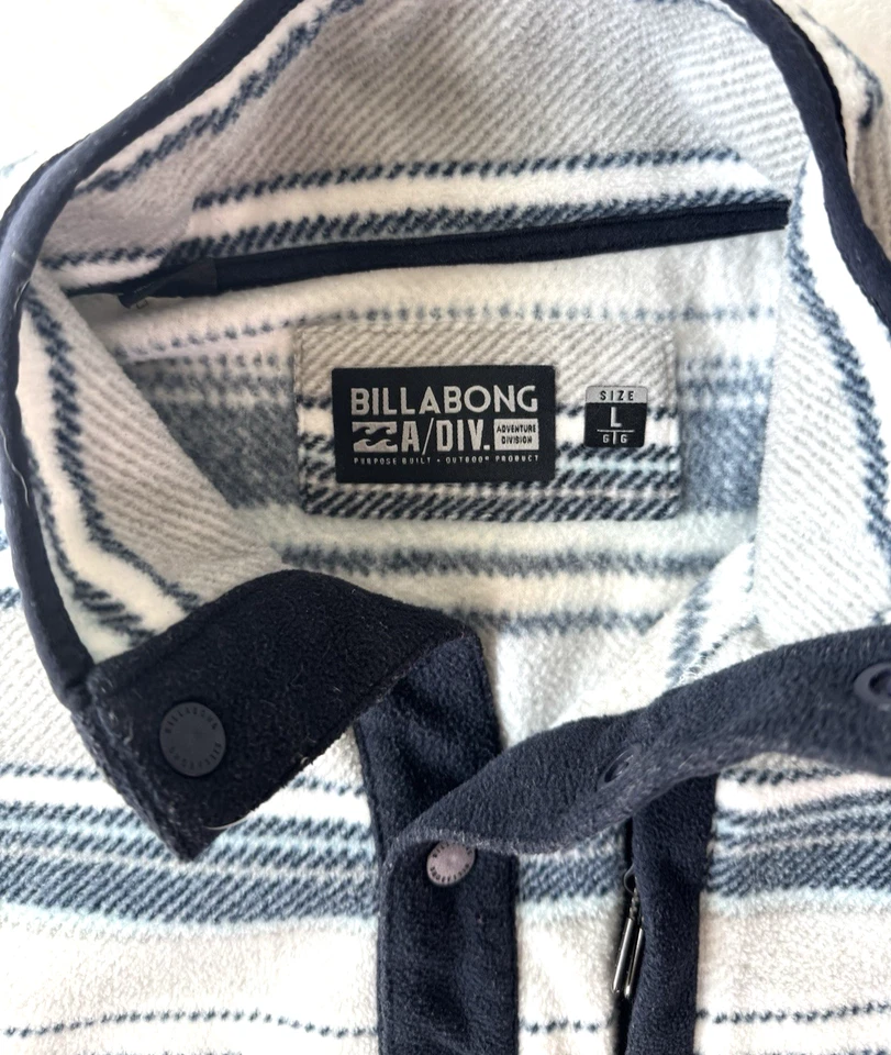 Billabong A/Div Mens Large 1/4 Snap Up Striped Pullover Fleece Sweater Blue Gray - Image 4 of 4