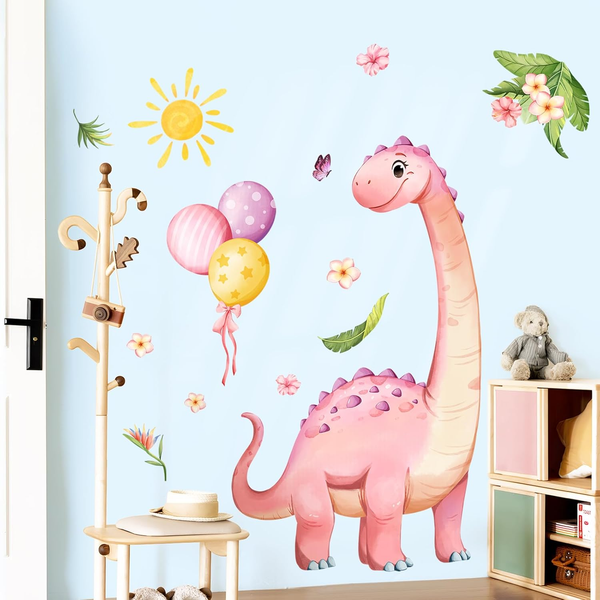 Supzone Wandtattoo Dinosaurier GroßE Rosa Wandaufkleber Dino Ballon Tropische Bl-image