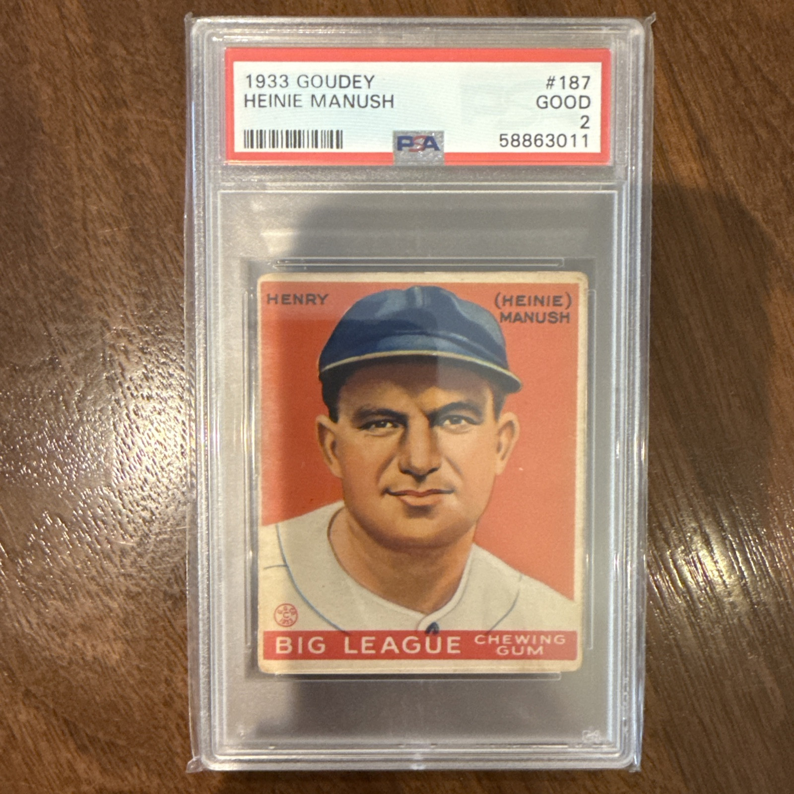 1933 GOUDEY #187 HEINIE MANUSH PSA 2 Good