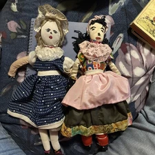 Handmade Vintage Cloth Fabric Dolls Set of Two