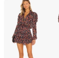 Misa Los Angeles Anika Dress Floral Sheer Mini Ruffle Smock Red Black Small NWT
