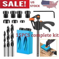 15Pcs Pocket Hole Jig 15 Degree Angle Oblique Hole Locator Dowel Drill Guide Kit